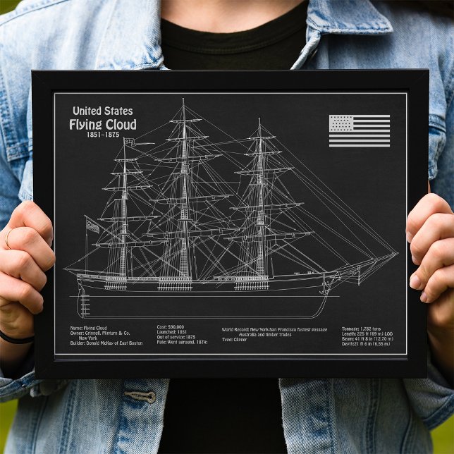 Clipper Ship Flying Cloud - Blueprint PD Photo Print (Clipper Ship Flying Cloud - Blueprint PD. Photo Print)