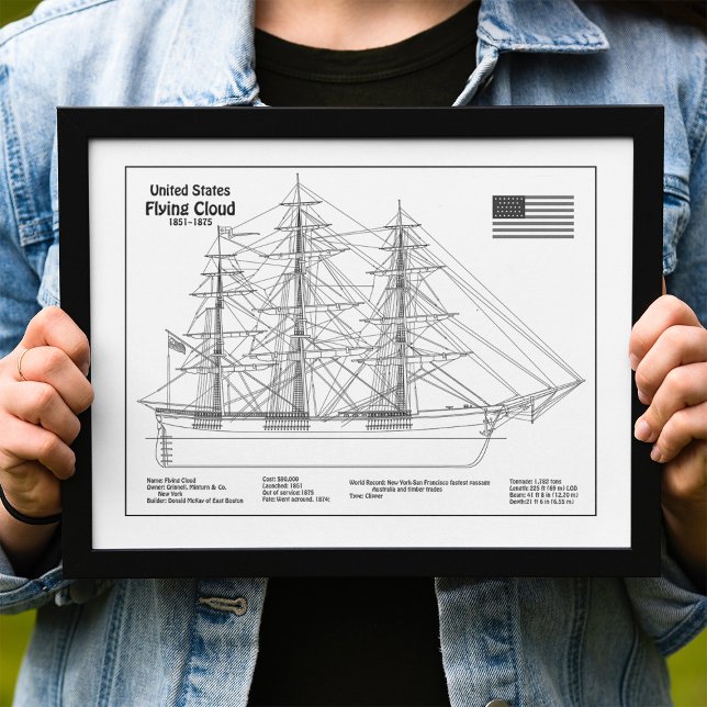 Clipper Ship Flying Cloud - Ship Blueprint BD Photo Print (Clipper Ship Flying Cloud - Ship Blueprint BD. Photo Print)