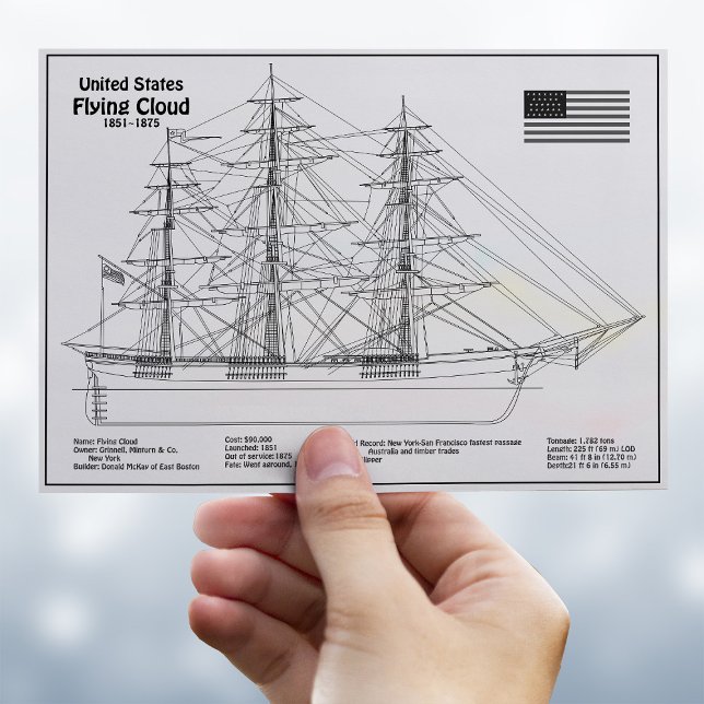 Clipper Ship Flying Cloud - Ship Blueprint BD Postcard (Clipper Ship Flying Cloud - Ship Blueprint BD. Postcard)