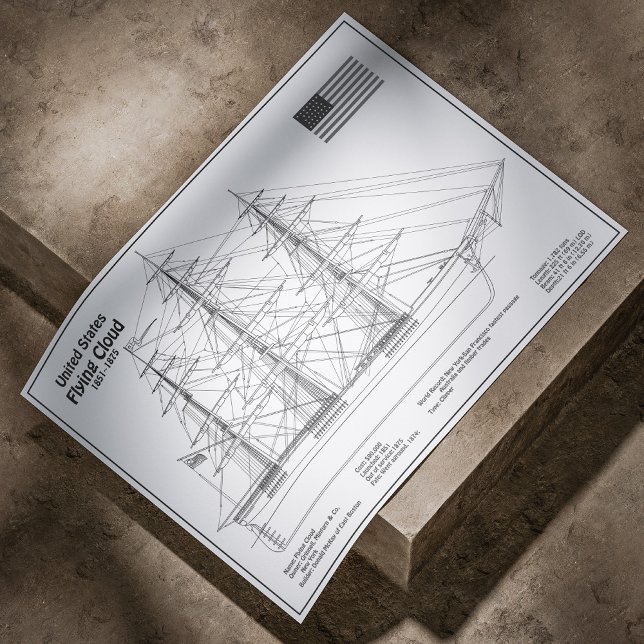 Clipper Ship Flying Cloud - Ship Blueprint BD Poster (Clipper Ship Flying Cloud - Ship Blueprint BD. Poster)