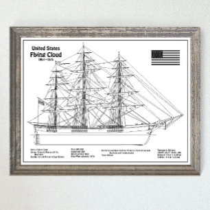 Clipper Ship Flying Cloud - Ship Blueprint BD Poster