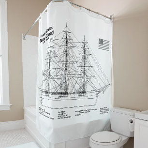 Clipper Ship Flying Cloud - Ship Blueprint BD Shower Curtain