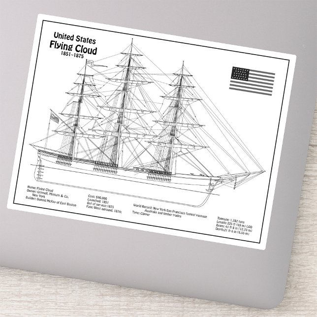 Clipper Ship Flying Cloud - Ship Blueprint BD Sticker (Clipper Ship Flying Cloud - Ship Blueprint BD. Sticker)