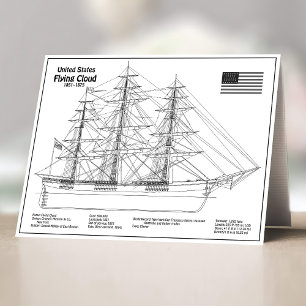 Clipper Ship Flying Cloud - Ship Blueprint BD Thank You Card