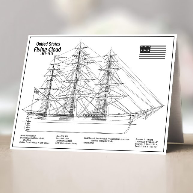 Clipper Ship Flying Cloud - Ship Blueprint BD Thank You Card (Clipper Ship Flying Cloud - Ship Blueprint BD. Thank You Card)