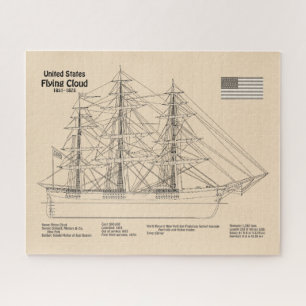 Clipper Ship Flying Cloud - Ship Blueprint SD Jigsaw Puzzle