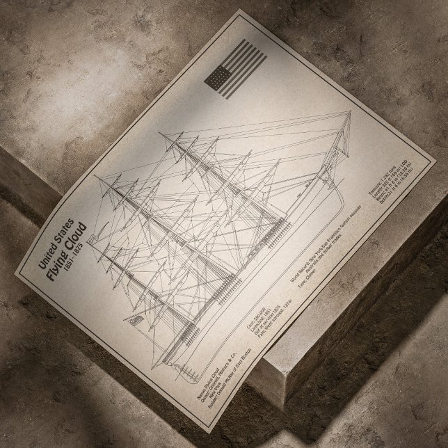 Clipper Ship Flying Cloud - Ship Blueprint SD Poster (Clipper Ship Flying Cloud - Ship Blueprint SD. Poster)