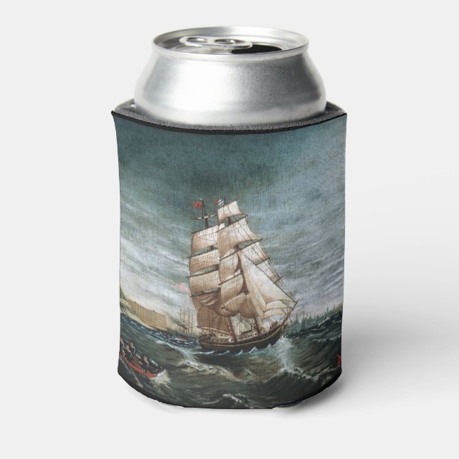 Clipper Ship in New York Harbor 1890 Can Cooler (Can Back)