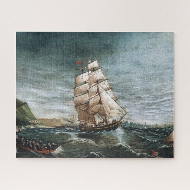 Clipper Ship in New York Harbor 1890 Jigsaw Puzzle (Horizontal)