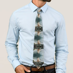 Clipper Ship in New York Harbor 1890 Neck Tie