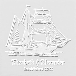 Clipper Ship Sailboat Wedding Couple Estd Date Embosser