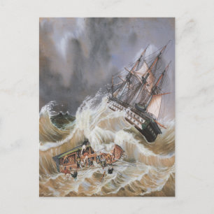 Clipper Ship Storm at Sea 1870s Postcard