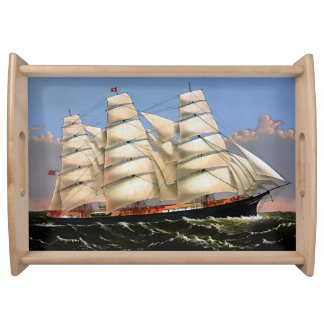 Clipper Ship Three Brothers 1875 Vintage Sailing Serving Tray