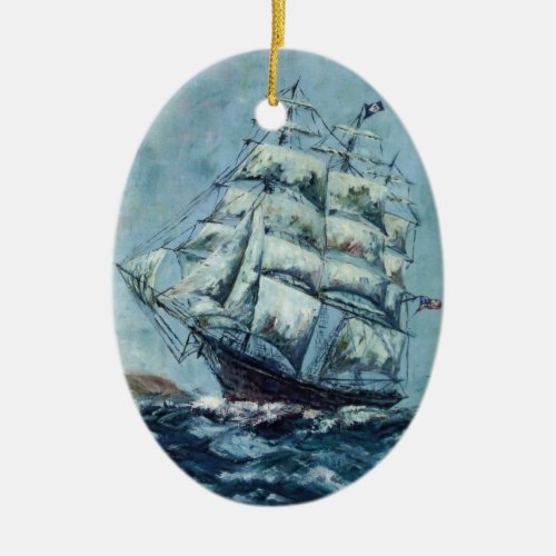 Clipper Ship Western Shore Ceramic Ornament