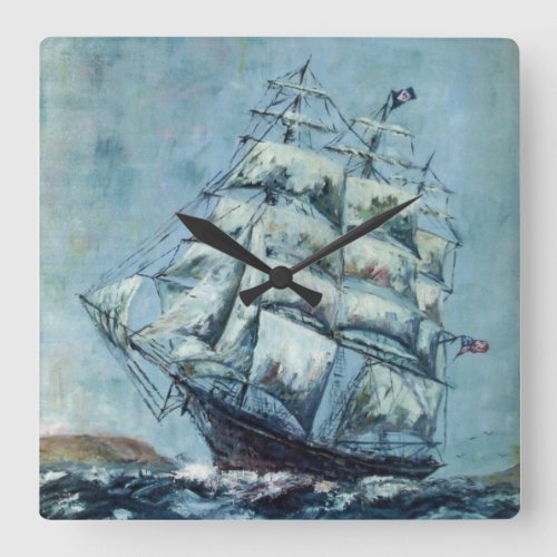 Clipper Ship Western Shore Square Wall Clock