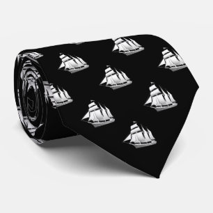 Clipper Ships On Black Neck Tie