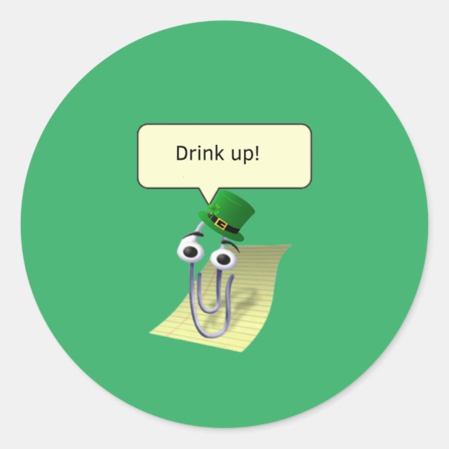 Clippy St. Patrick's Day Classic Round Sticker (Front)