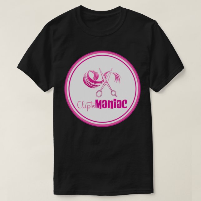 CliptoMANIAC Pink on Black T-Shirt (Design Front)