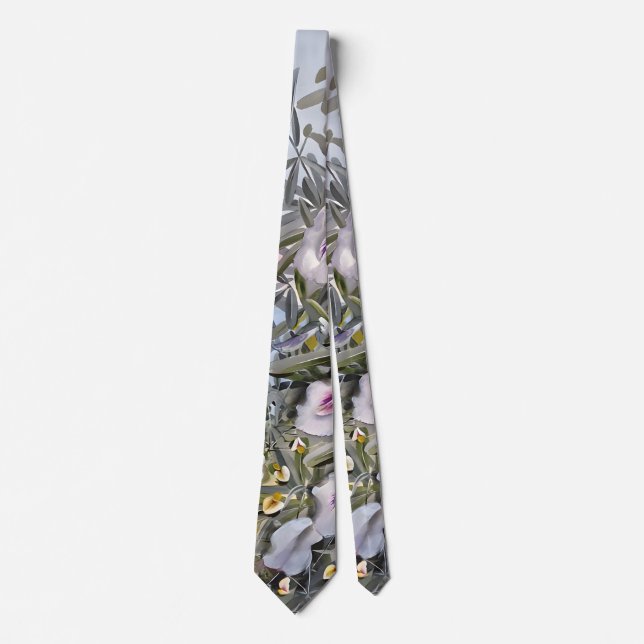 Clitoria Plant Watercolor, Dad Neck Tie (Front)