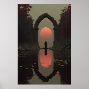 Cloaked Figure Blood Sun Gothic Arch Poster