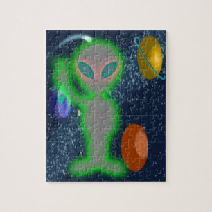 Cloaked Glowing Peace Space Alien Jigsaw Puzzle