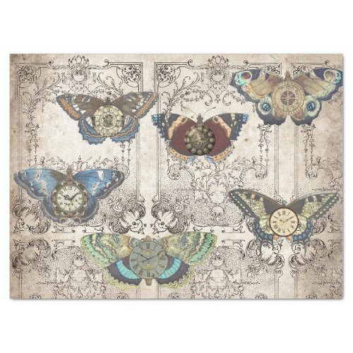 CLOCK BUTTERFLIES VICTORIAN STEAMPUNK TISSUE PAPER