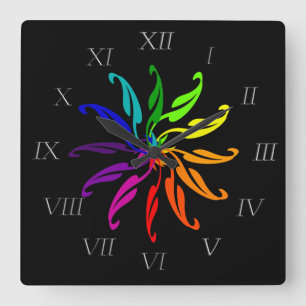 Clock - Color Wheel leaves  with Roman Numerals