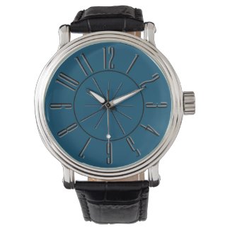 Clock & Compass Artwork Black Grey, Ocean Blue
