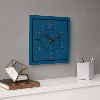 Clock & Compass Artwork Ocean Blue, Black & Grey 