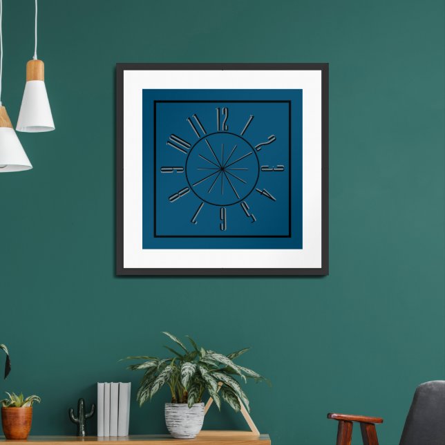 Clock & Compass Artwork Ocean Blue, Black & Grey  Framed Art (Living Room 2)