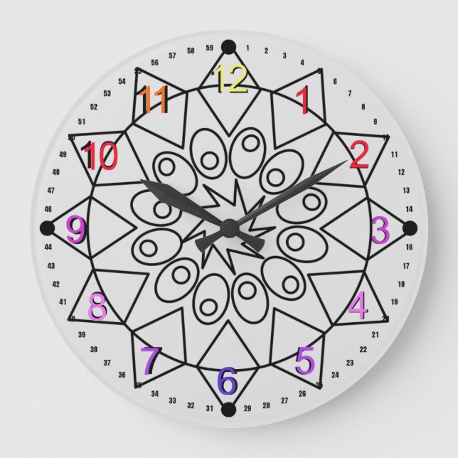 Clock - Delicate Mandala with Colored Numbers (Front)