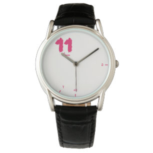 Clock eleven Number 11 Pink White Watch