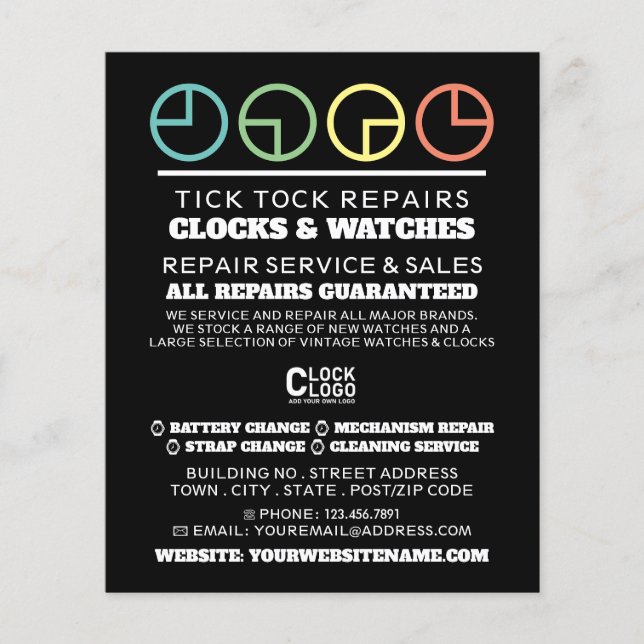Clock Face Icons, Horologist Advertising Flyer (Front)