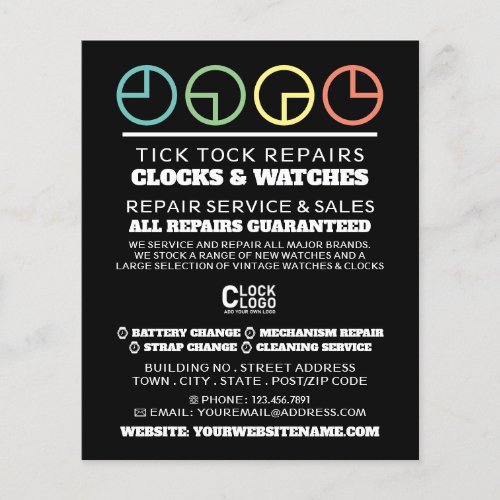 Clock Face Icons Horologist Advertising Flyer