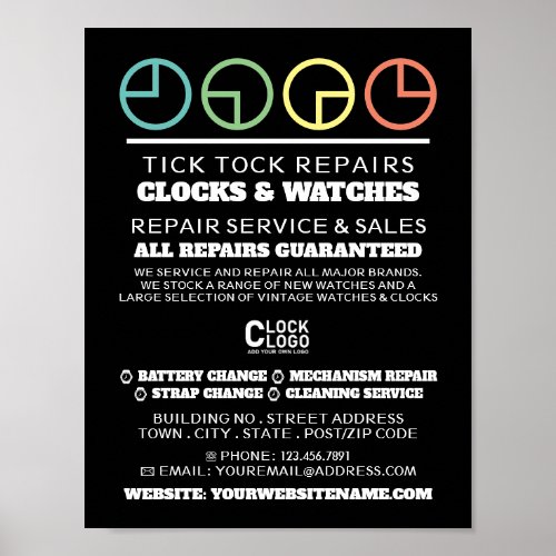 Clock Face Icons Horologist Advertising Poster