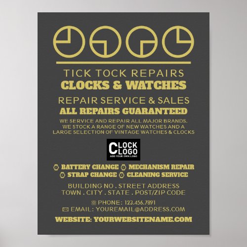 Clock Face Icons Horologist Advertising Poster