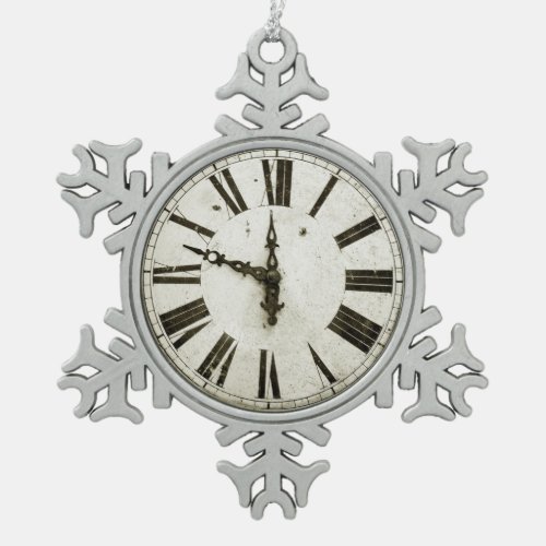 Clock Face Snowflake Pewter Christmas Ornament