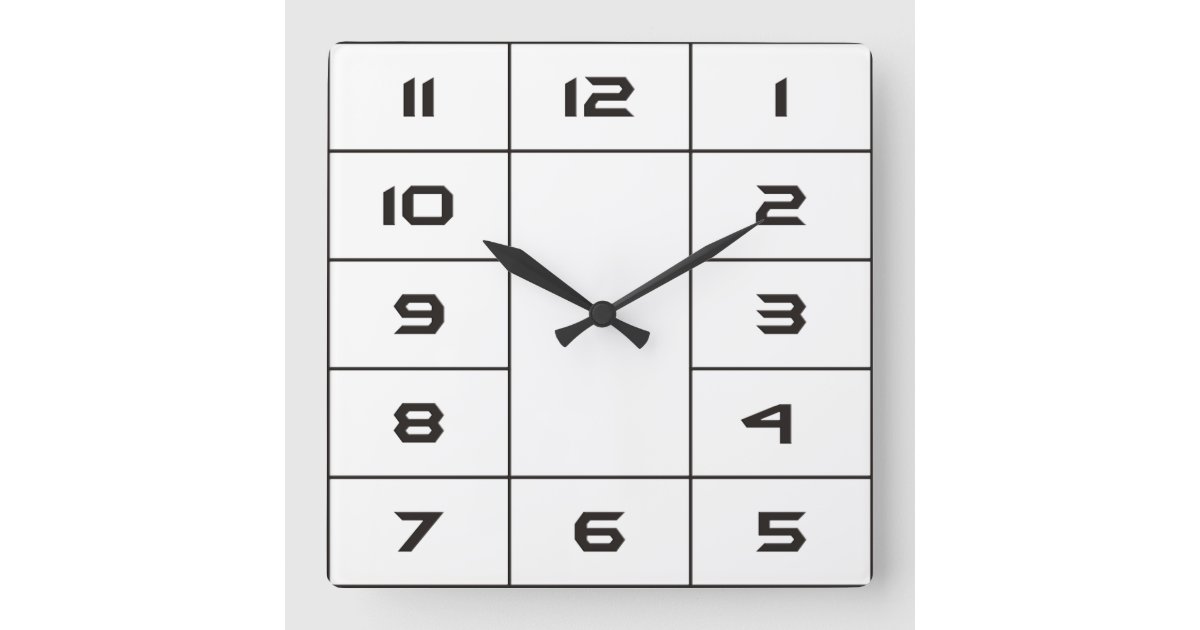 Clock Face Squares & Numbers - black | Zazzle