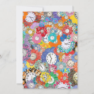 Clock Flowers Multicolored Decoupage Greeting Card