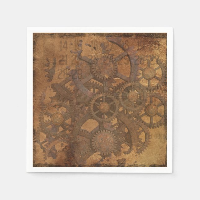 Clock Gears Steampunk Art Napkins (Front)