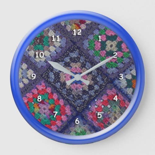 Clock _ Granny Square Afghan with Blue Frame