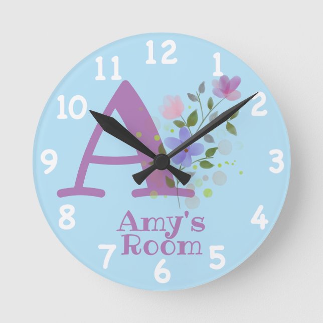 Clock in a Floral Design with Name Amy (Front)