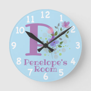 Clock in a Floral Design with Name & Initial
