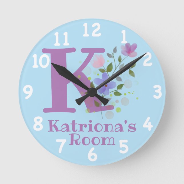 Clock in a Floral Design with Name & Initial (Front)