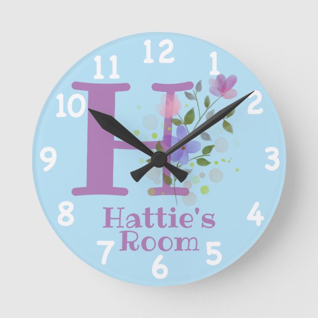 Clock in a Floral Design with Name & Initial (Front)