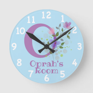 Clock in a Floral Design with Name & Initial