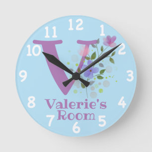 Clock in a Floral Design with Name & Initial