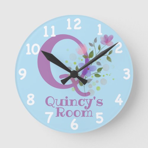 Clock in a Floral Design with Name  Initial