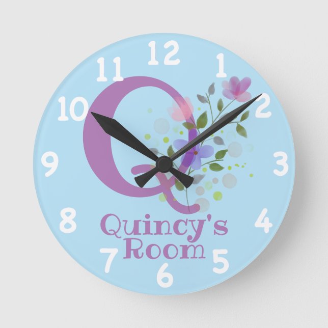 Clock in a Floral Design with Name & Initial (Front)