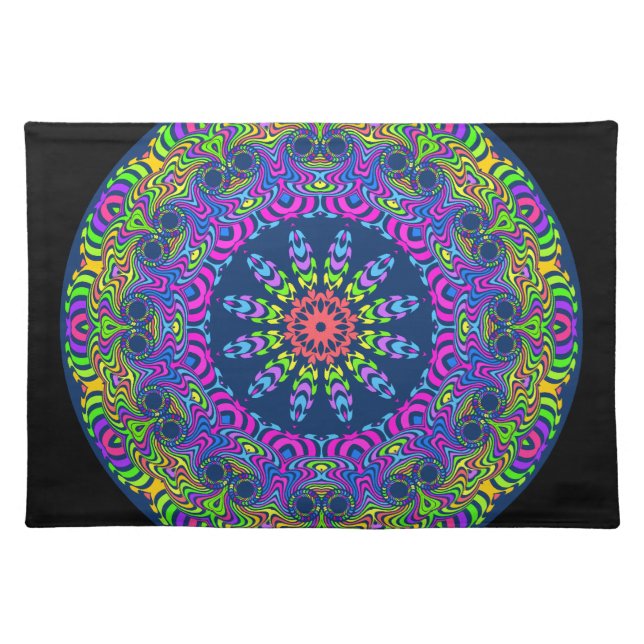 Clock Mandala - neon 2 Placemat (Front)